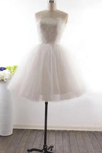 Sleeveless Dress FittedA-Line Short Straps Sleeveless Corset Back Straps Keyhole Tulle Lace Dress