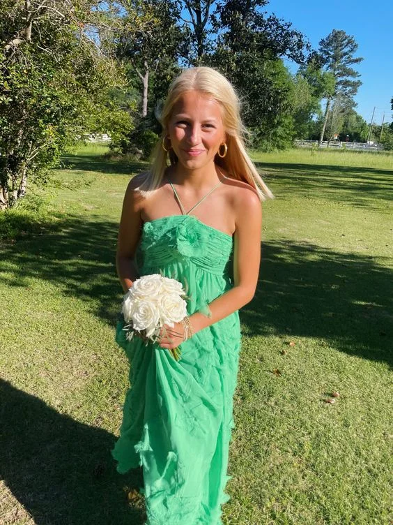 empire waist prom dressesGreen Halter Neck Long Prom Dress gh2862