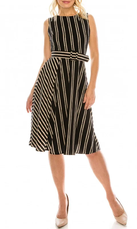 Sleeveless Dress With Cold ShoulderGabby Skye - Sleeveless Stripe Crepe A-Line Dress 19390MSC