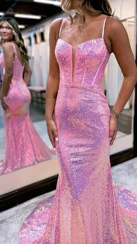 metallic prom dressesSparkly Spaghetti Straps Sweetheart Sequined Column Prom Formal Dress gh2511