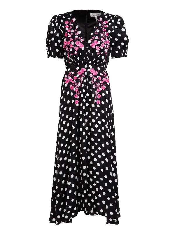 maxi dresses for warm weatherLea Long Dress in Polka Dot Flower Embroidery