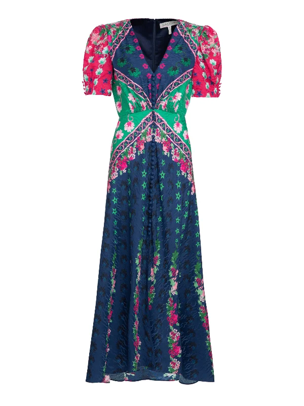 maxi dresses for black-tie eventsLea Long Dress in Navy Lupins print