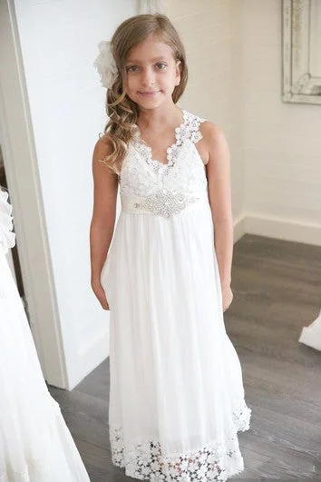 Sleeveless Dress With Sweetheart NecklineFloor-Length V-neck Boho Ethereal  Sleeveless Empire Petite Dress For Flowergirl