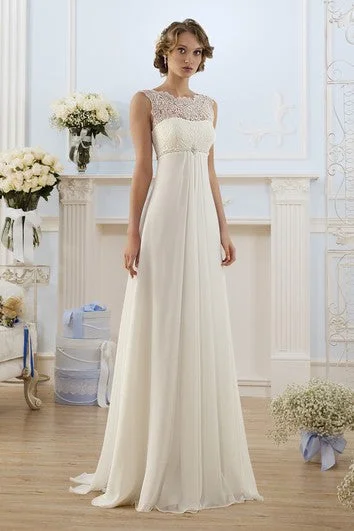 Sleeveless Dress With Animal PrintsSheath Floor-Length Bateau Sleeveless Empire Lace-Up Chiffon Dress With Lace