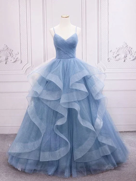 sweetheart neckline prom dressesBlue Tulle Long Prom Dresses, Blue Tulle Formal Dresses Sweet 16 Dress gh2558