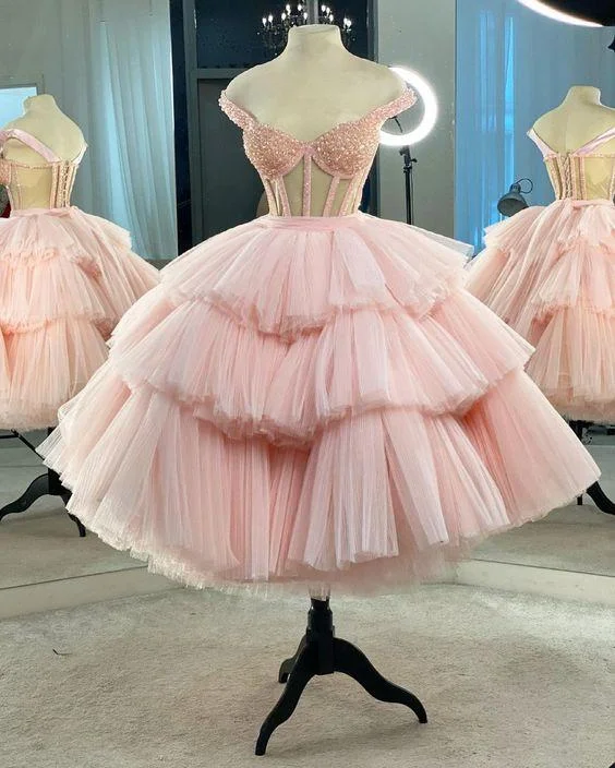 lace-up party dressesA-line Pink Tulle Short Dress Pink Tulle Homecoming Dress  gh1727