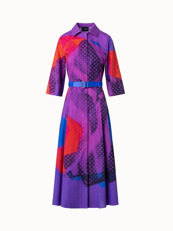 maxi dresses for officeKnee Long Multicolor Shirt Dress with Superimposition Print