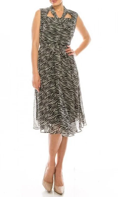 Sleeveless Dress With BeadsMaison Tara - 91087MSC Sleeveless Zebra Print Knee Length Dress