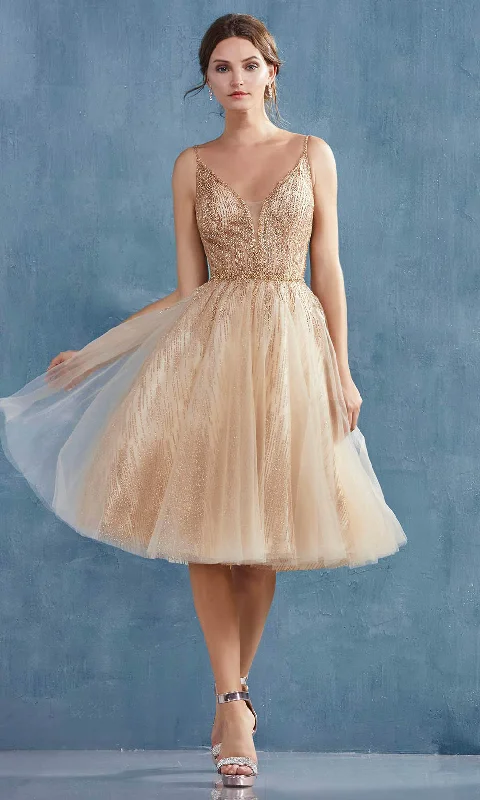 Sleeveless Dress With Geometric PrintsAndrea and Leo - A0867 Beaded Sleeveless Tulle Dress