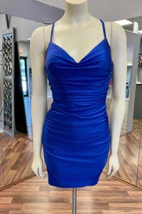 chic party dressesRoyal Blue V-Neck Ruched Fitted Short Homecoming Dress gh1282