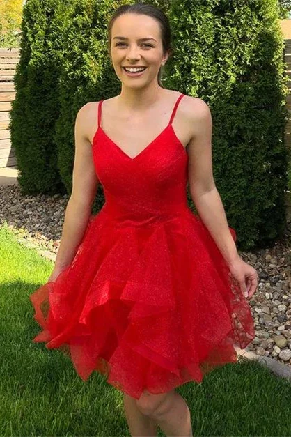 black-tie party dressesPrincess Red A-line Ruffles Short Homecoming Dress  gh1512