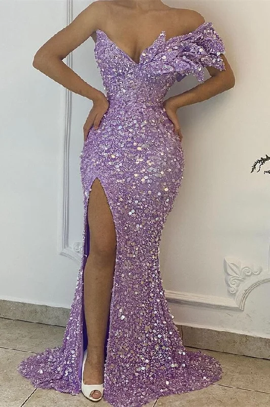 elegant prom dressesLilac Off-the-Shoulder Mermaid Prom Dress Sequins Split Online gh2588