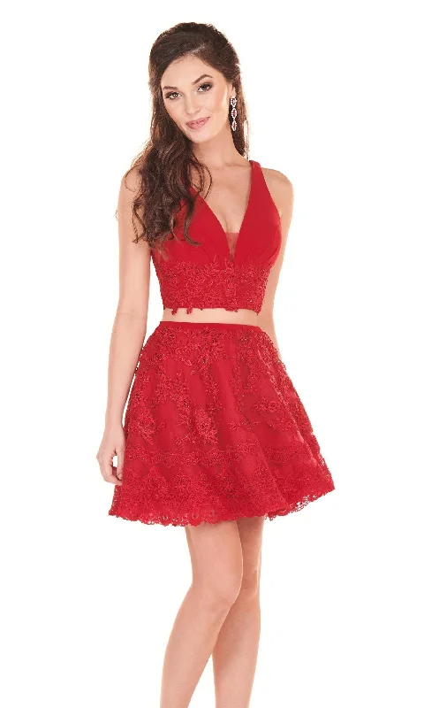 vintage party dressesRachel Allan Homecoming 4028 - Lace Applique Trimmed Two-Piece Dress