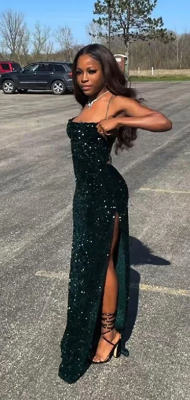 flutter sleeve prom dressesMermaid Sequins Dark Green Long Prom Dresses 22th Birthday Outfits gh2986