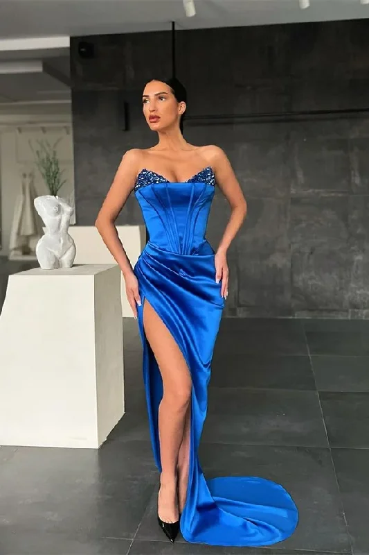 prom dresses with lace appliquésBellasprom Royal Blue Prom Dress Split With Sequins Mermaid gh2466