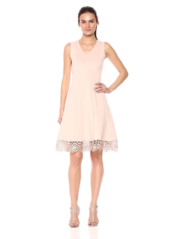 Sleeveless Dress In SilkDonna Ricco - Sleeveless Crochet Rosette Trimmed Dress DR30919SC