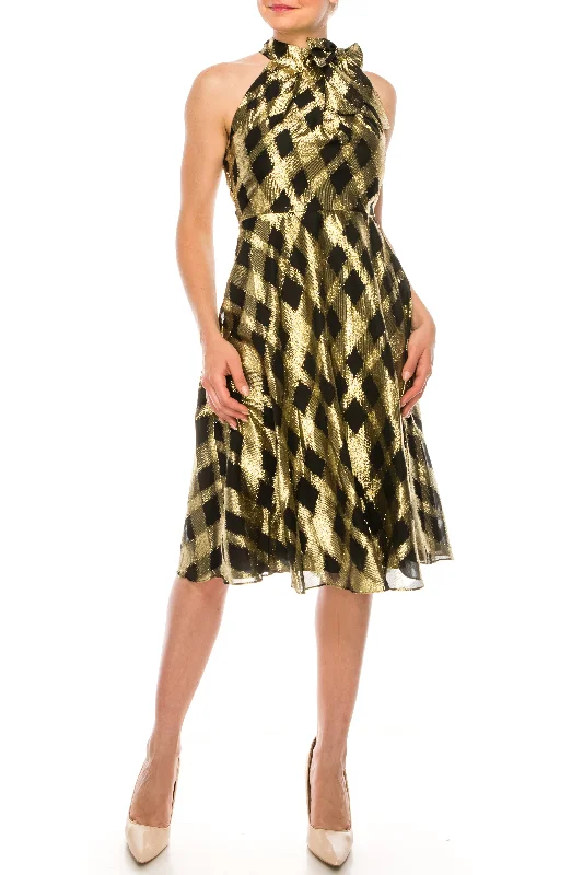 Sleeveless Dress In JerseyMaggy London - G4749MSC Sleeveless Checkered A-Line Dress