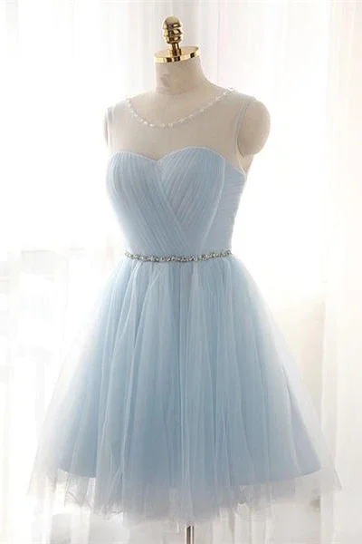 elegant party dressesSimple Light Blue Short Tulle Homecoming Dresses,Cheap Homecoming Dress,Elegant Cocktail Dresses,Charming Graduation Dresses  gh855