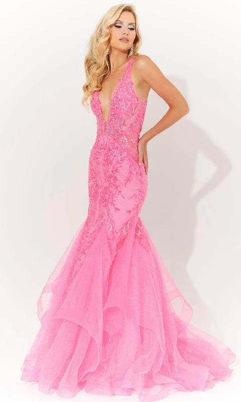 Sleeveless Dress With SequinsJasz Couture 7571 - Floral Applique Embellished Sleeveless Dress