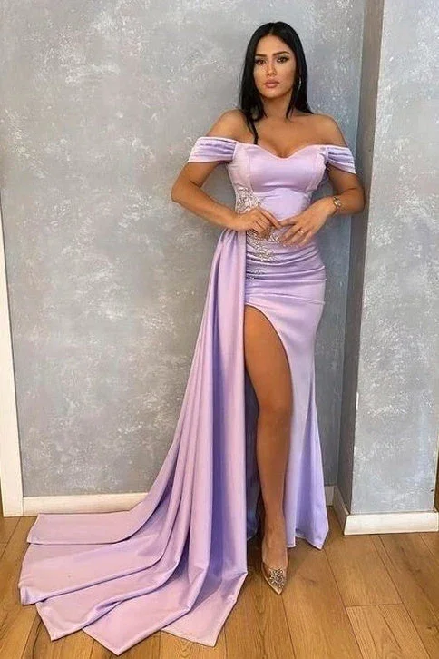 mid-length prom dressesMERMAID OFF-THE-SHOULDER SWEETHEART HIGH SPLIT SIDE TRAIN FLOOR-LENGTH PROM DRESS gh2564