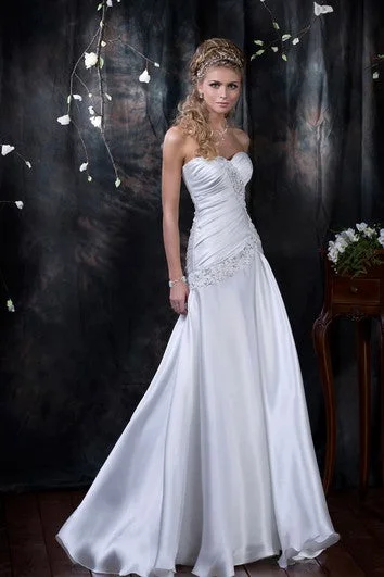 Sleeveless Dress For CocktailSheath Floor-Length Sweetheart Sleeveless Corset-Back Satin Dress With Beading And Ruching