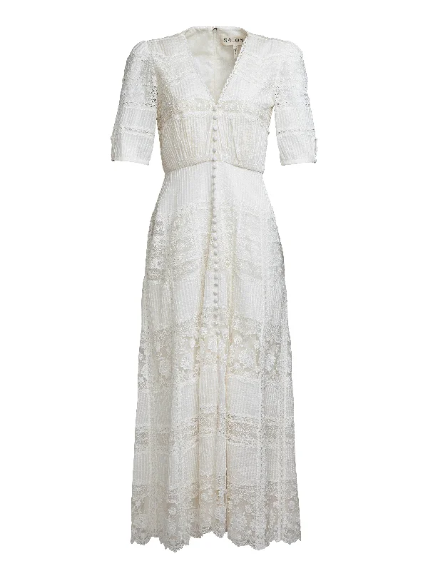 maxi dresses for cool weatherLea Long Lace Dress in Ivory