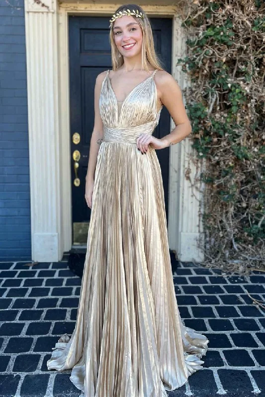 illusion sleeve prom dressesPlunging V-Neck Pleated Long Prom Dress gh2988