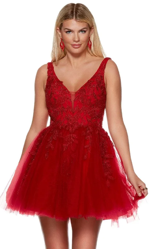 spaghetti-strap party dressesAlyce Paris 3163 - Applique Tulle Homecoming Dress