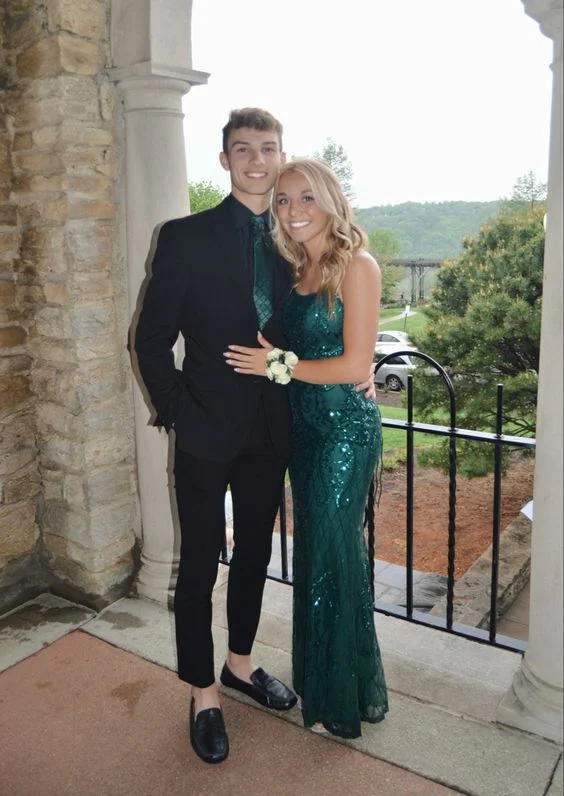 halter neck prom dressesSparkly Mermaid Dark Green Long Prom Dresses Formal Dress gh2993