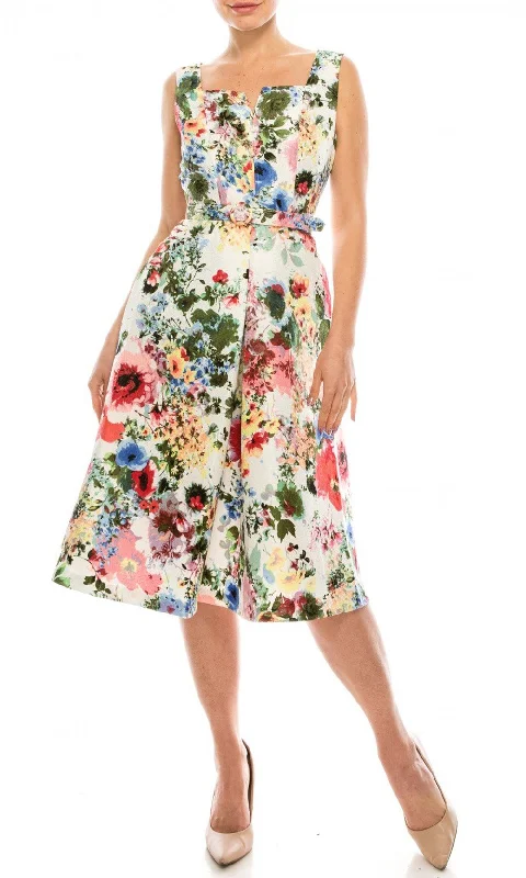 Sleeveless Dress With Backless DesignGabby Skye - Sleeveless Multi-Floral Print A-Line Dress 57472MGSC