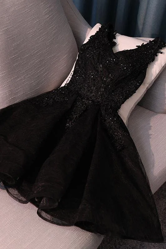 sweetheart-neck party dressesA-Line V-Neck Little Black Homecoming Dresses With Lace Up gh834