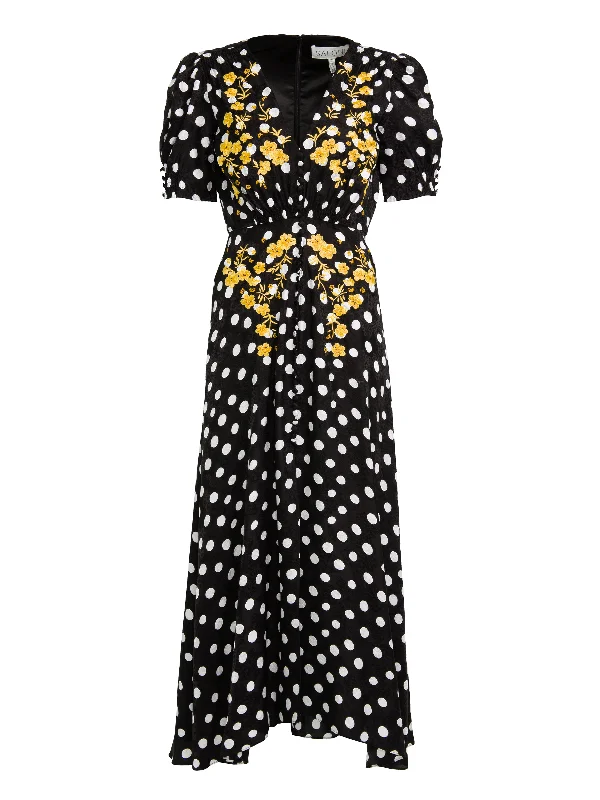 maxi dresses for destination weddingsLea Long Dress in Polka Dot Embroidered