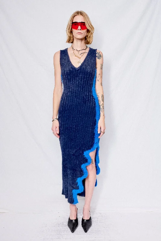 maxi dresses with pleatsElectric Blue Miley Faux Fur Reversible Long Dress