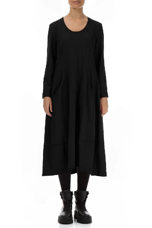 maxi dresses with buttonsLong Flared Black Cotton Dress