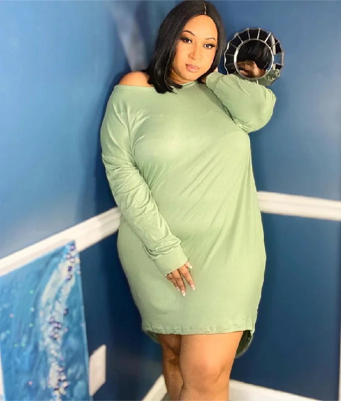 Fitted Long Sleeves Midi DressWomen's Plus Size Long Sleeve Dress in Mint Green