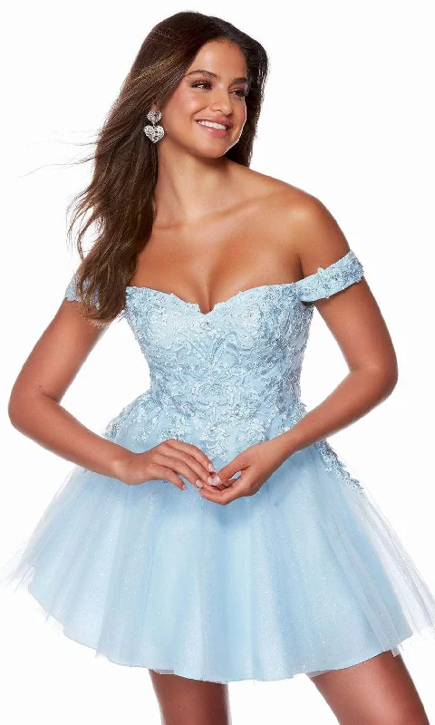 halter-neck party dressesAlyce Paris 3156 - Embroidered Off Shoulder Homecoming Dress