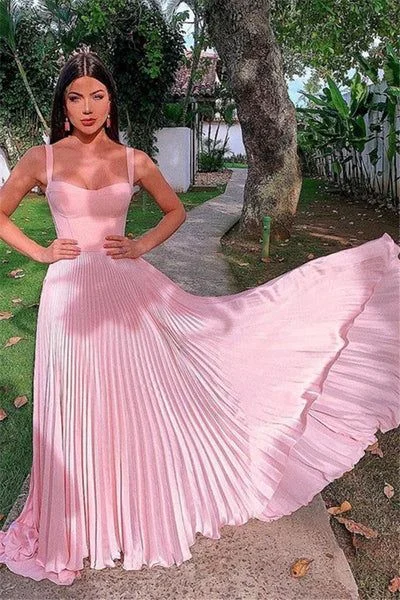 tulle prom dressesElegant Pink Straps Sleeveless A-Line Prom Dresses gh2768