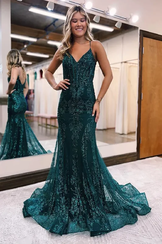 mermaid prom dressesSparkly Dark Green Mermaid Sequin Long Prom Dress gh2710