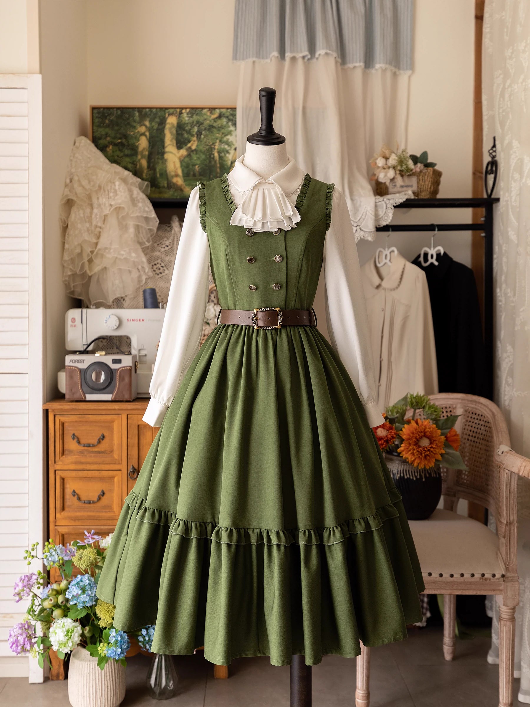 Fabulous Long Sleeves Party DressForest Wardrobe~Little Manor~Classical Lolita JSK Dress Flounce Dress Long Sleeve Blouse