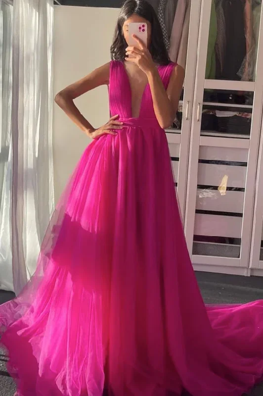 high-low prom dressesPlum red v neck tulle long prom dress tulle formal dress gh2563