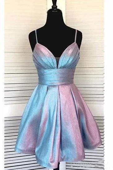 prom dress inspiration galleriesCute Spaghetti Straps V Neck Short Homecoming Dresses Backless Short Prom Dresses gh882