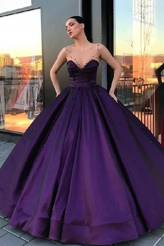 prom dresses with pocketsBall Gown Prom Dresses Scoop Satin With Beads gh2481