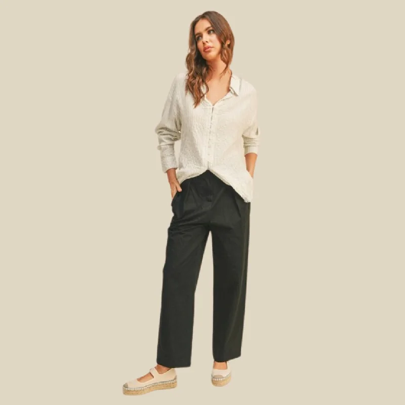 women's denim pantsCotton Highwaisted Trousers (Black)