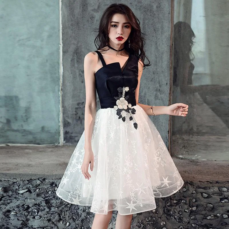 short prom dressesBlack and white short prom dress homecoming dress  8360