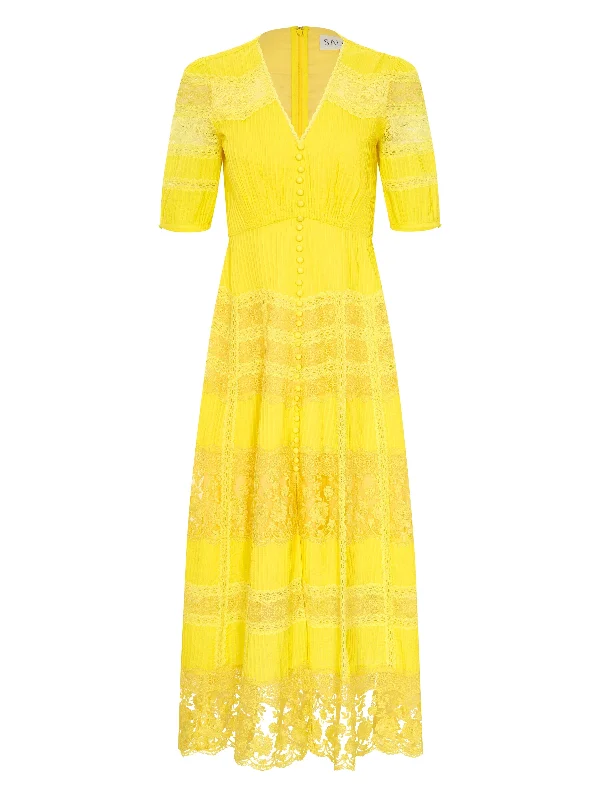 maxi dresses with short sleevesLea Long Lace Dress in Citrine