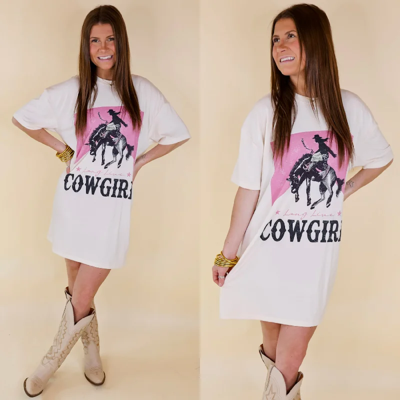 maxi dresses for officeLong Live Cowgirl Short Sleeve Tee Shirt Dress in Cream