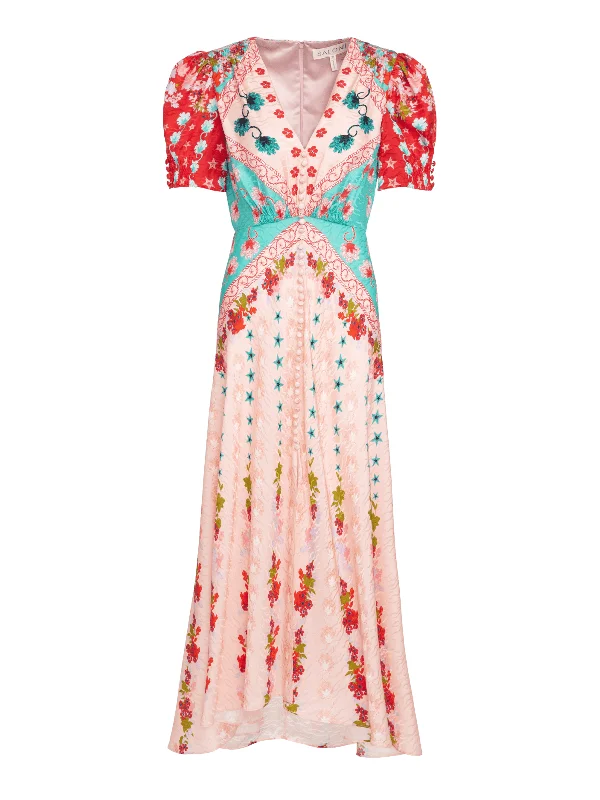 maxi dresses for pool partiesLea Long Dress in Blush Lupins print