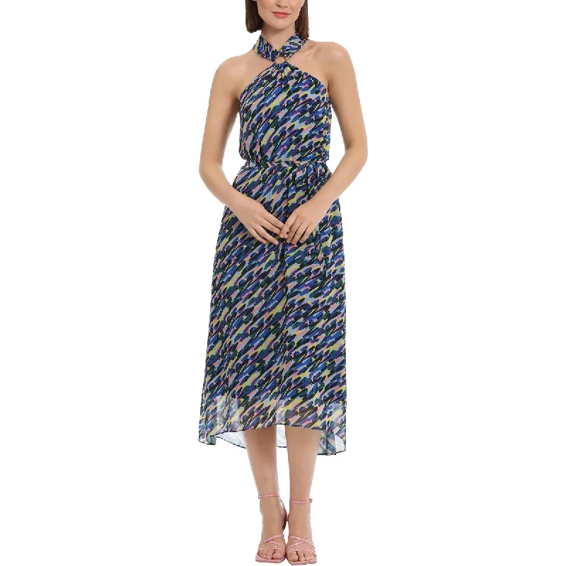 Sleeveless Dress With ButtonsDonna Morgan Womens Printed Sleeveless Halter Dress