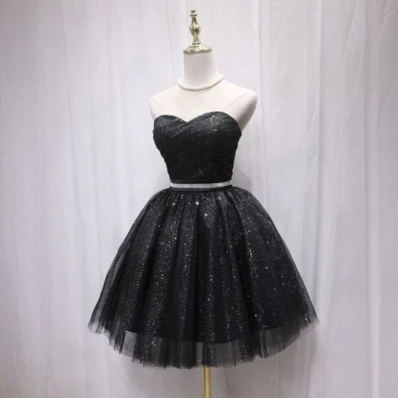 stylish party dressesSexy Black Short Homecoming Dress Strapless Lace up Back Shining Sequi gh851