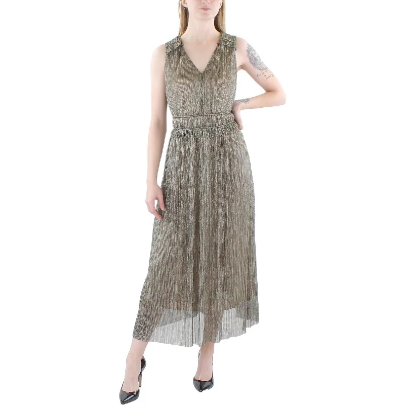 Sleeveless Dress With RufflesTaylor Womens Metallic Sleeveless Fit & Flare Dress